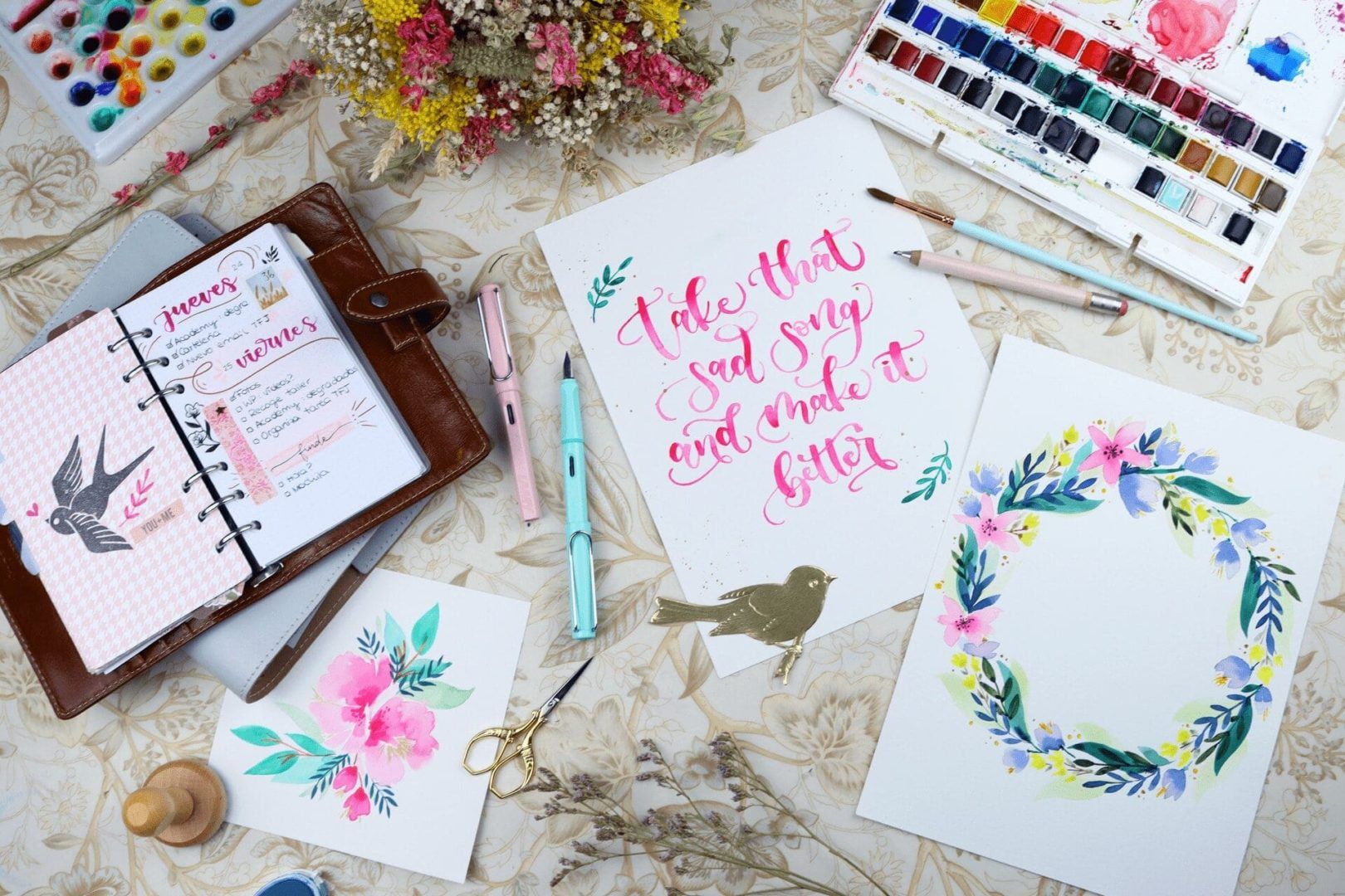Curso presencial Lettering, Acuarela y Journal - The Flower Journal